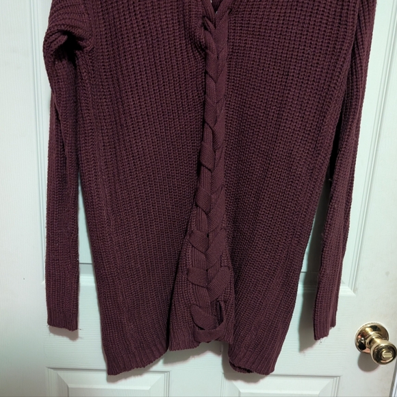 Derek Heart Open Cardigan L Overiszed Purple Lace-up Back - Picture 6 of 6